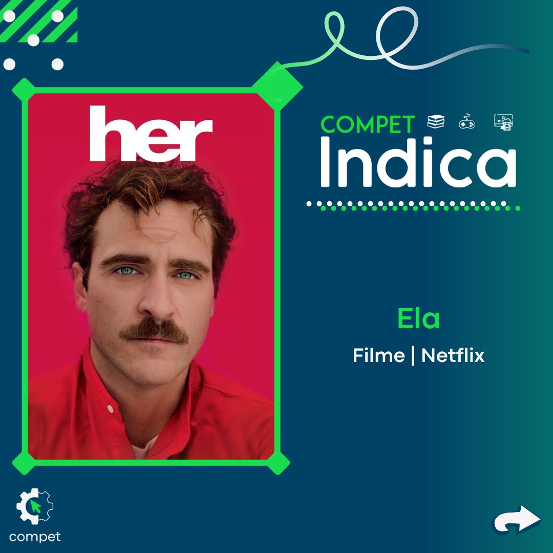 compet_cefet's tweet photo. No COMPET indica desta semana, adentramos o universo futurista de "Ela". Sob a direção de Spike Jonze, o filme nos transporta para um cenário onde a inteligência artificial atinge níveis extraordinários. https://t.co/sA9eNypbE5