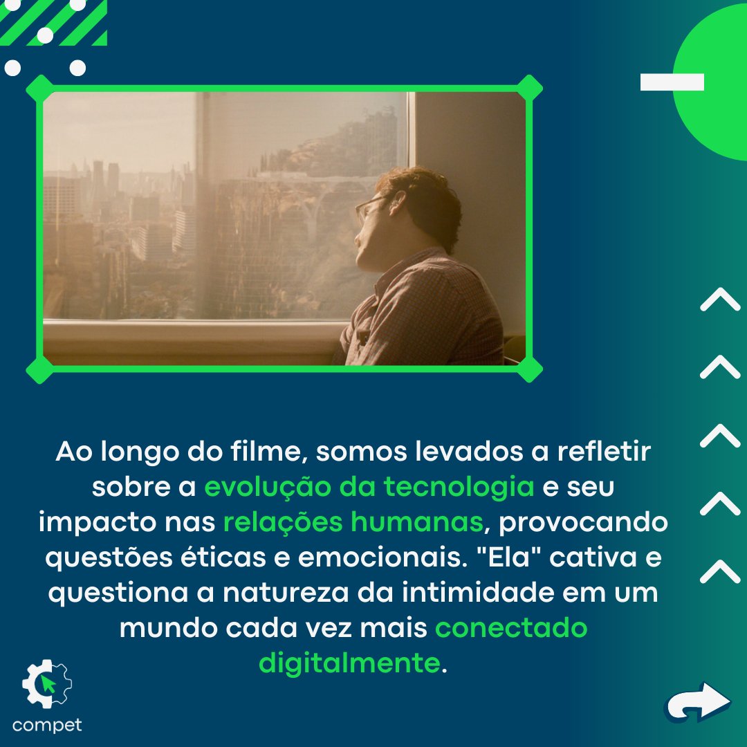 compet_cefet's tweet photo. No COMPET indica desta semana, adentramos o universo futurista de "Ela". Sob a direção de Spike Jonze, o filme nos transporta para um cenário onde a inteligência artificial atinge níveis extraordinários. https://t.co/sA9eNypbE5