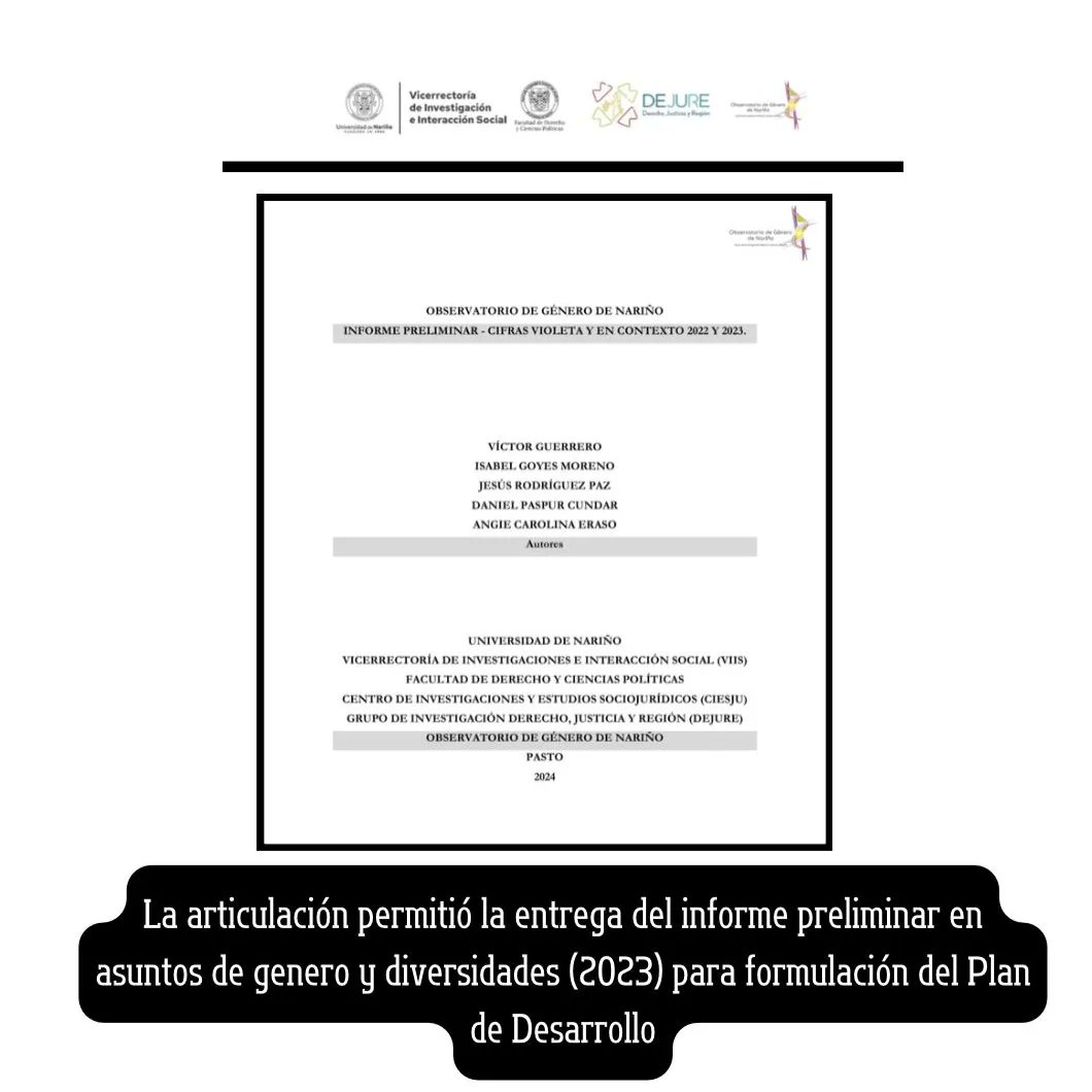 observatorio_gn's tweet photo. Exitosa articulación entre el Observatorio de Género de Nariño y la Secretaría de las Mujeres, Orientaciones Sexuales e Identidades de Género de la Alcaldía de Pasto. 

La articulación permitió la entrega del informe preliminar (2023) para formulación del Plan de Desarrollo. https://t.co/UZ2hsXxwEN