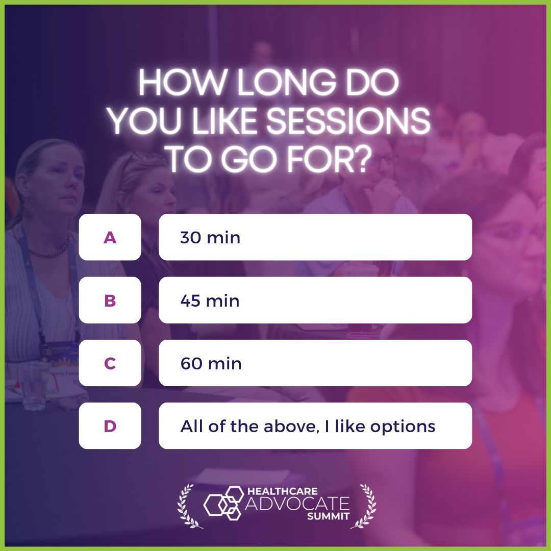 AdvocateSummit's tweet image. 🚨 Poll Time! 🚨 
Which learning session format sparks your interest? Quick, targeted insights or deep-dive discussions? 

Cast your vote and help us shape the agenda format! 

#TailoredTeaching #OptimizedOutcomes #KnowledgeIsPower #LearningPreferences #InteractivePoll