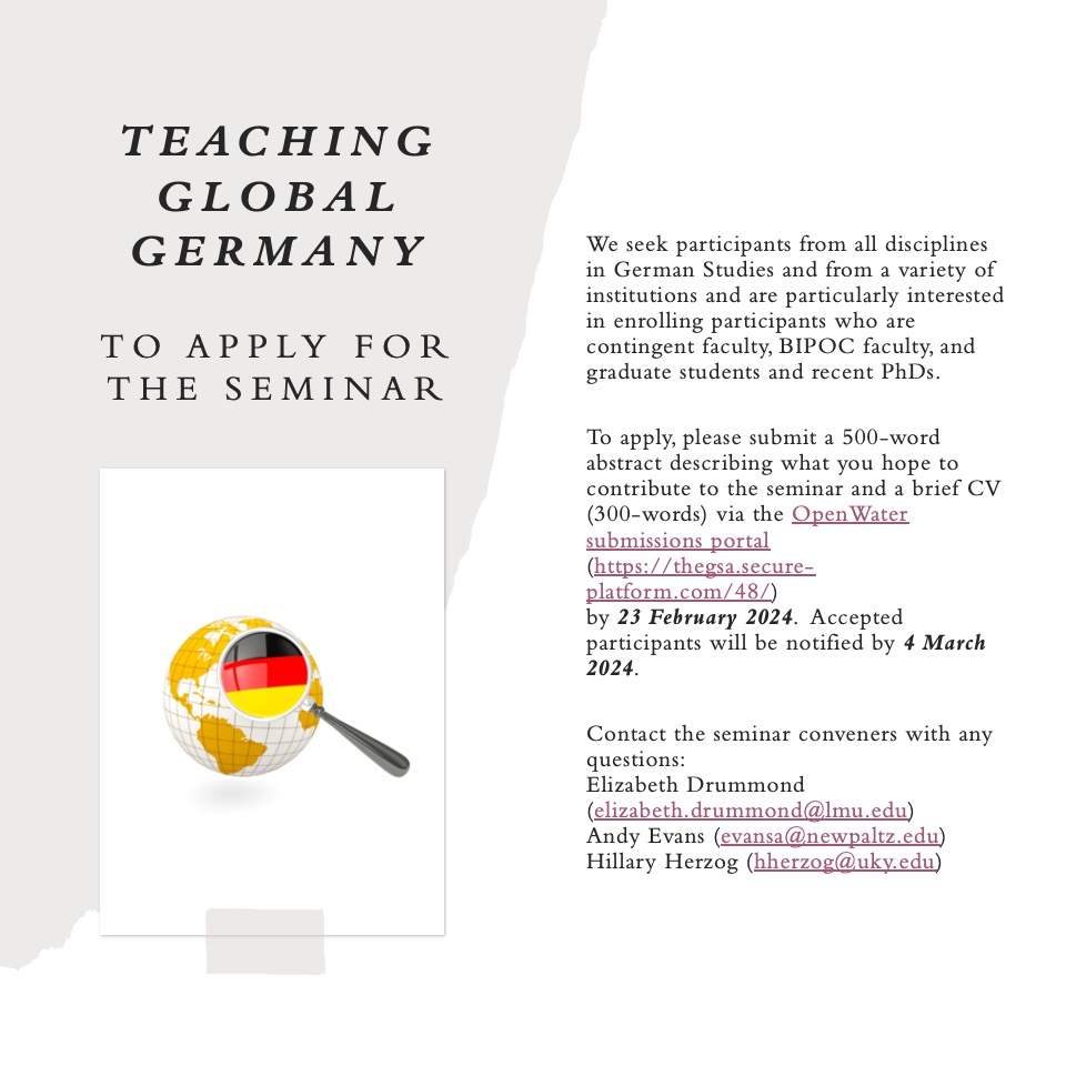 GSA Teaching Network (@gsateaching) on Twitter photo It's on! The Teaching Network is sponsoring a seminar about Teaching Global Germany at <a href="/TheGSA/">The GSA | @thegsa.bsky.social</a> #theGSA2024 meeting. Read more about the seminar & how to apply in the below images at thegsa.org/blog/cfa-semin…. Apps due by Feb 23 via the Open Water Portal (thegsa.secure-platform.com/48/). It's on! The Teaching Network is sponsoring a seminar about Teaching Global Germany at <a href="/TheGSA/">The GSA | @thegsa.bsky.social</a> #theGSA2024 meeting. Read more about the seminar & how to apply in the below images at thegsa.org/blog/cfa-semin…. Apps due by Feb 23 via the Open Water Portal (thegsa.secure-platform.com/48/).