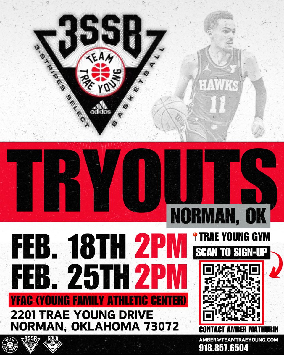 teamtraeyoungg's tweet photo. WBB Team Trae Young roster spots available & evaluation dates:
🔴17U Elite 3SSB - 2
🔴17U 3SGB - 1
🔴16U 3SGB - 2
🔴17U National - 1
🔴15U National - 2
🔴14U National - 1
🔴17U Regional (OKC) - 2
🔴14U Regional - 1
#1of1🤫
📝Complete QR to attend📝 https://t.co/fSOFGeRfzE