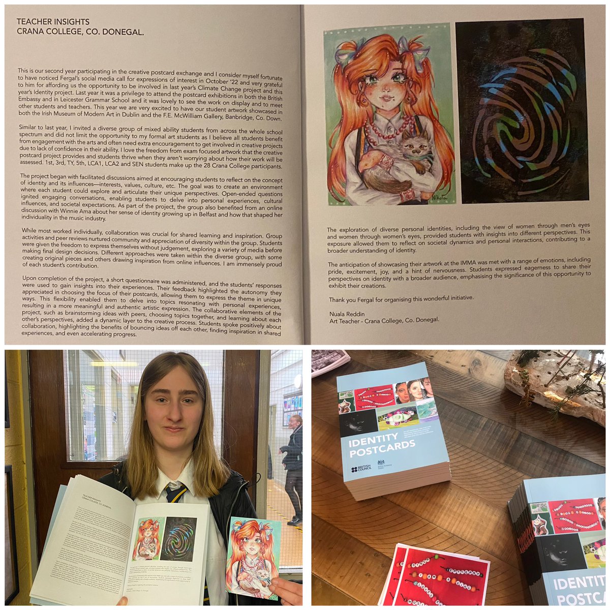 cranacollegeart's tweet photo. Ms Reddin &amp; her students at the launch of #CreativePostcards exhibition @IMMA. They were very proud to see their work on display in such a prestigious place &amp; also be featured in the accompanying catalogue. Thanks @F_Kilkenny  @ieBritish &amp;
@BritEmbDublin organising &amp; supporting https://t.co/Bd0fBX8EdD