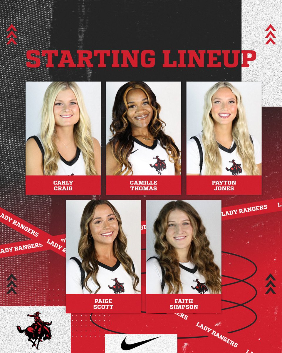 NWOSUAthletics's tweet photo. Tonight's starting lineup for the Lady Rangers!
#RRR https://t.co/6EHYTwvJuj