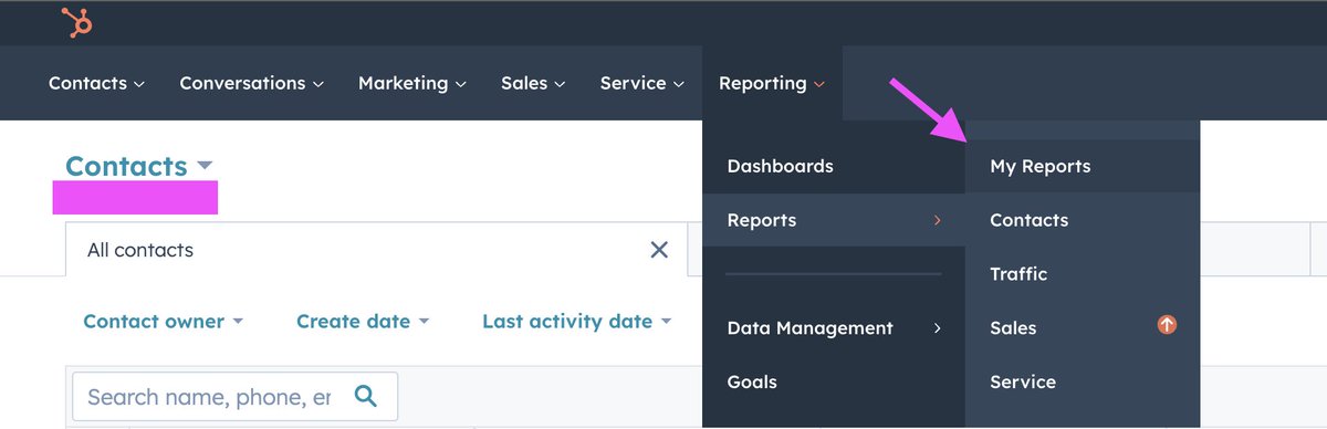 Hey SEO people - here's how to attribute the pipeline you are driving with content if a customer is using HubSpot (note: requires an enterprise tier account - but you can do this with just contact creation on lower teirs)

Start by going to Reporting > Reports > My Reports: