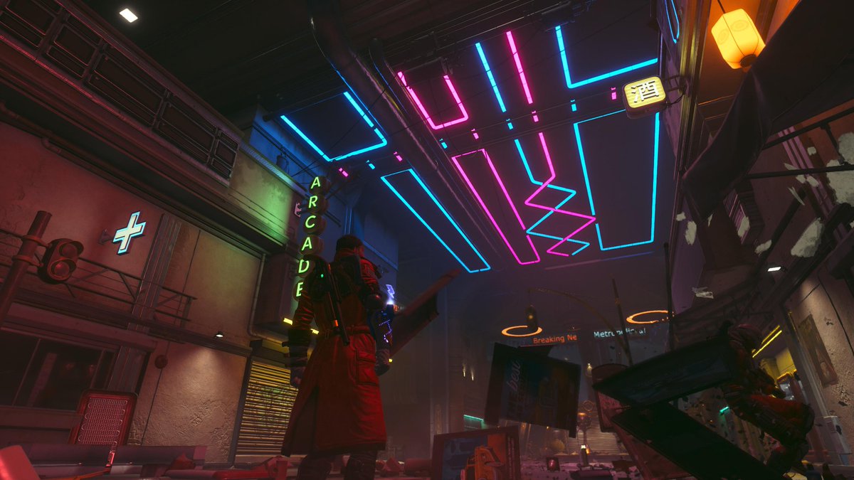 NOISECHECK's tweet photo. Lighting this part of the city was fun, proud of those neons I created, especially the sushi ones 😅 #SuicideSquadGame https://t.co/EXIVuLgD7R