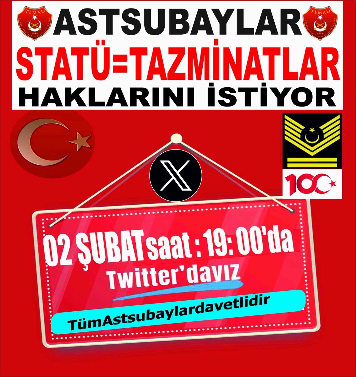 nevzatyuksel2's tweet photo. ASTSUBAY EMEKLİLERİ TWEET ETKİNLİĞİ KATIL VE PAYLAŞ
https://t.co/CZnk1TlVPM
Space odası bağlantısı adresidir.

Bu akşam ve 15 ŞUBAT'a kadar her akşam 19:00-20:00arası tweet etkinliği devam edecektir.

TBMM 15 Şubat 2024 tarihinde kapanacağından mevcut Astsubay sorunlarını gündemde tutmak için herkesten KATILMASINI ve PAYLAŞMASINI rica ederim.. 

Astsubaylar hakkı olanı istiyor. İmtiyaz değil adalet istiyor.

MENFAAT ODAKLI DAĞITILAN Makam ve Görev Tazminatı Astsubayların HAKKIDIR. Astsubaylar Geçim derdine düştü. Ne Ayrıcalık, Ne İmtiyaz adalet istiyor. Makam Tazminatı ve Görev Tazminatı,  Astsubayların HAKKIDIR. 
Sayın 
@RTErdogan

@ErbakanFatih

@akbasogluemin

@erkanakcay45

@Akparti

@rprefahpartisi

@csgbakanligi

@isikhanvedat

#AstsubaylarTekYürek #GüçlüTemadGüçlüAstsubay
@yasargulertc

@TSKGnkur

@tcsavunma

@DurgenHamza

@CHPMuratBakan

@temadankara

@MoonkhanAksoy

@MustafaKCRN

@Murat_Ayan1985

@FahrettinBagri

@sener7795

@ismetseker

@Sbtd_akigo

@TuncbilekN

@mrtks76

@duman_duman2

@basbugcoskun

@MesutCasin

@eafyoncu

@ismailhpekin

@meteyarar

@ahakanbayrakci

@gkayis

@abdullahagar2

@drmaydin

@gecehabercisi

@KucukkayaIsmail

@ekremacikel

@MesutCasin

@askeripersonell

@ErdoanK97513075

@astsubaylar

@TesudMerkez