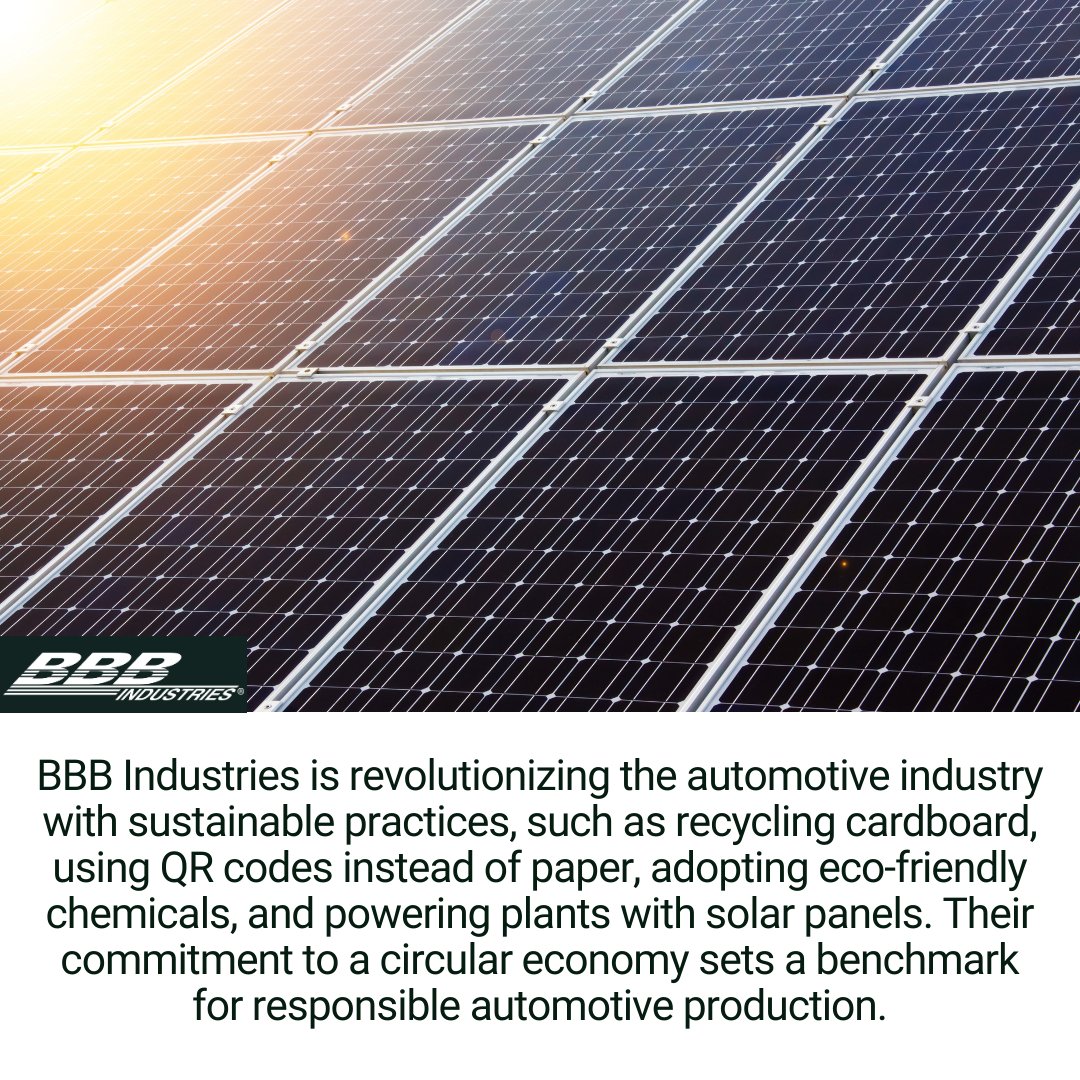 🌿Driving change in the automotive industry! BBB Industries leads the way with sustainable solutions - from recycling cardboard to solar-powered plants. 🚗💡 Join the journey towards a greener and more responsible future! #SustainableDriving #BBBIndustries #GreenInnovation