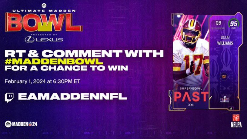 Retweet and comment with #MaddenBowl for a chance to win this card! Also make sure you tune in tonight!!!!! twitch.tv/eamaddennfl