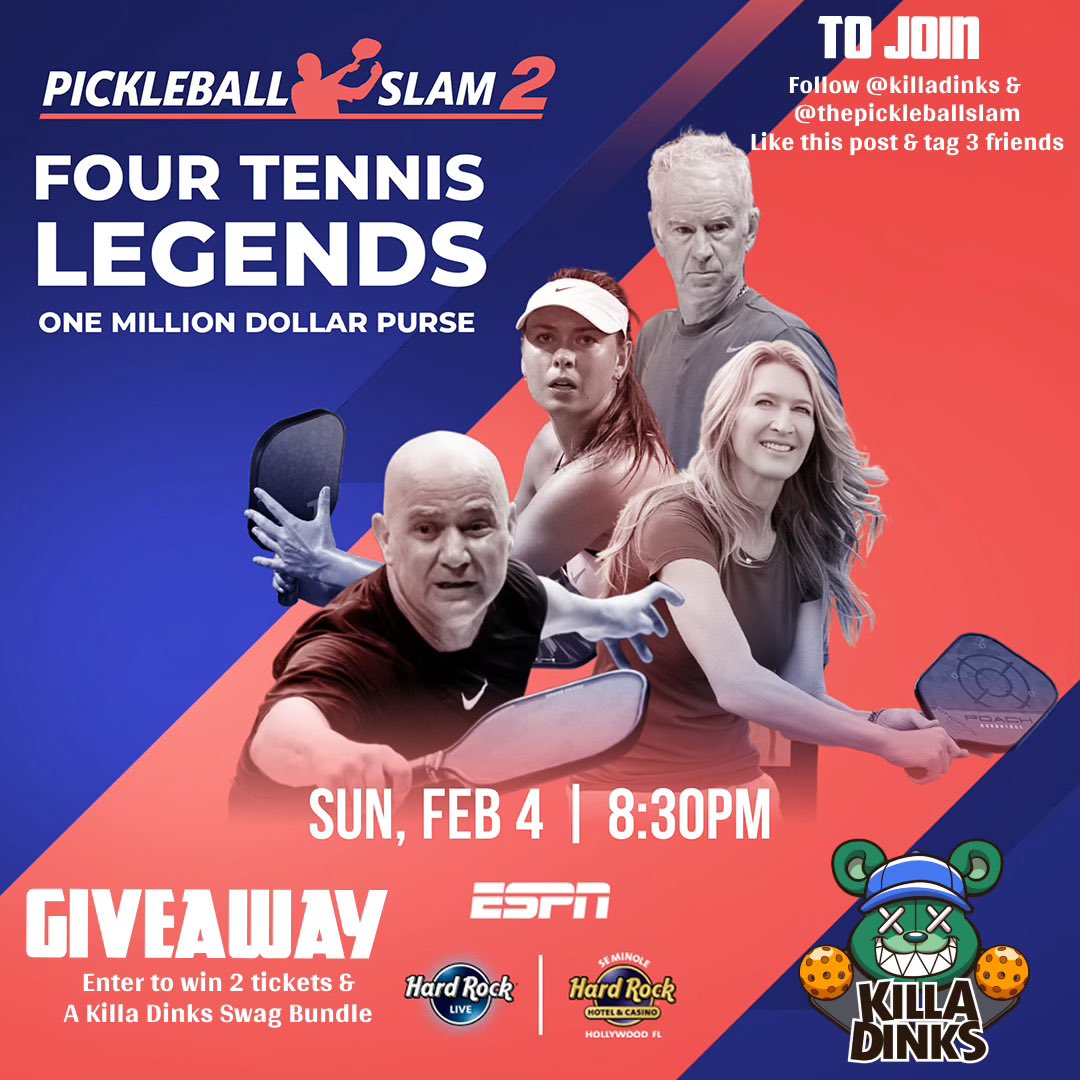 If you're looking for an unforgettable South Florida pickleball spectacle featuring legacy tennis stars, check out below. @killadinks @killabearsnft