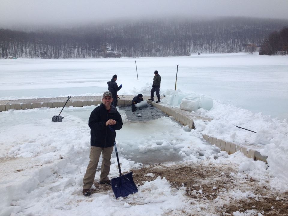 Throwback Thursday to 2014 - ice was being cut. Founder and chair Chris Hamel clearing snow from sand and the local State Police is cutting the ice. Please join us in 2024 - Freezin for a Reason! polarplungeny.org #TBT #ThrowbackThursday