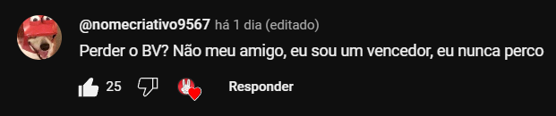 Eu tava vendo o vídeo do Coelho, fui olhar os comentários e senti a necessidade de enaltecer essa pérola