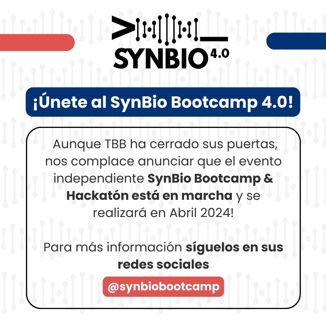 Nuestros amigos del #SynbioBootCamp están el búsqueda de jóvenes para unirse a la Edición 4.0
