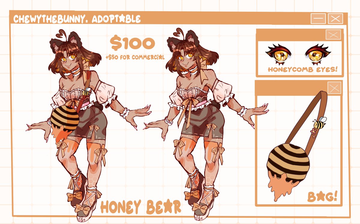 ChewyTheBunny's tweet photo. 🍯!!HONEY BEAR ADOPT!! 🐻

Pay for what you want!
$100 for personal use 
$150 for Commercial use 
For other package options check thread!
Owner has full rights!

Comment or dm for interest!!

| #Adoptable #Vtuber | https://t.co/BUP6FZnEJq