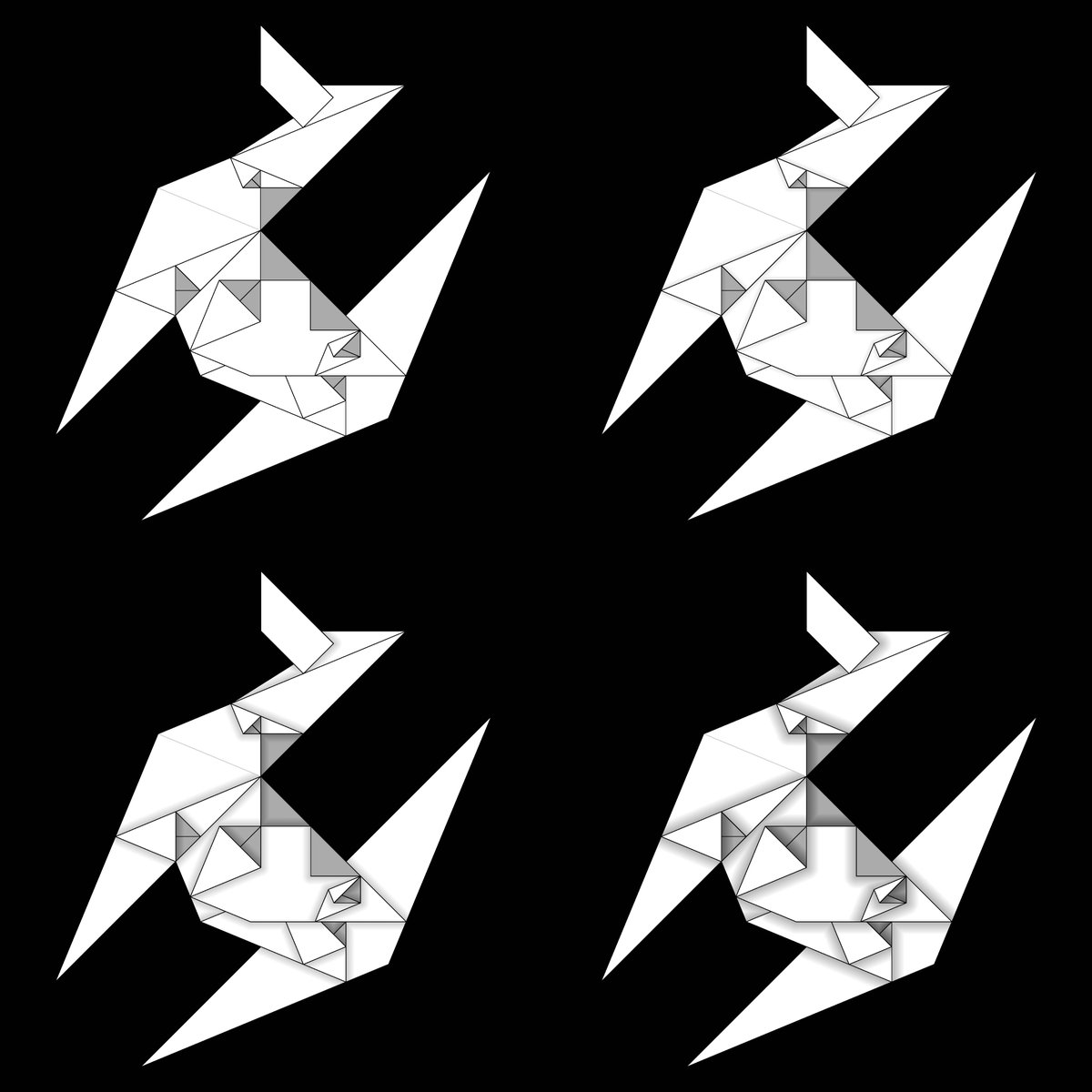 Dalmatian by <a href="/kazukazuroiroi/">ろいろい / Fukuroi</a> from the Flat-Folder instagram dataset.
.
Images show four of seven new "Shadows" shading levels now available in Flat-Folder.
.
#flatfolder #origami