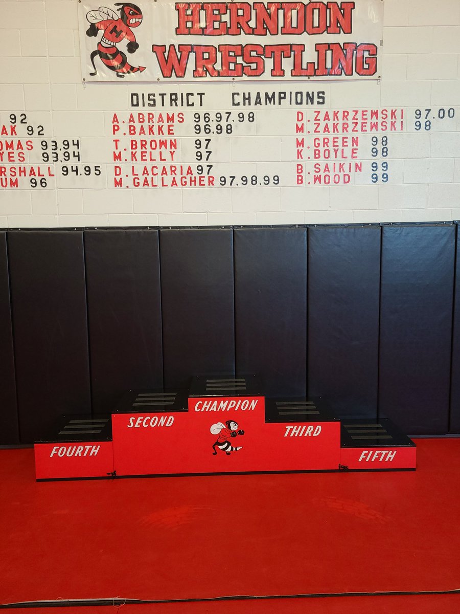 Big Thank you to one of our sponsors James Carson of Escape Room Herndon for building this beautiful podium! We hope to be hosting tournaments in the near future. <a href="/HerndonWrstlng/">Herndon High School Wrestling</a> <a href="/HornetBoosters/">Herndon HS Boosters</a> <a href="/herndonsports/">HHS Athletics</a>