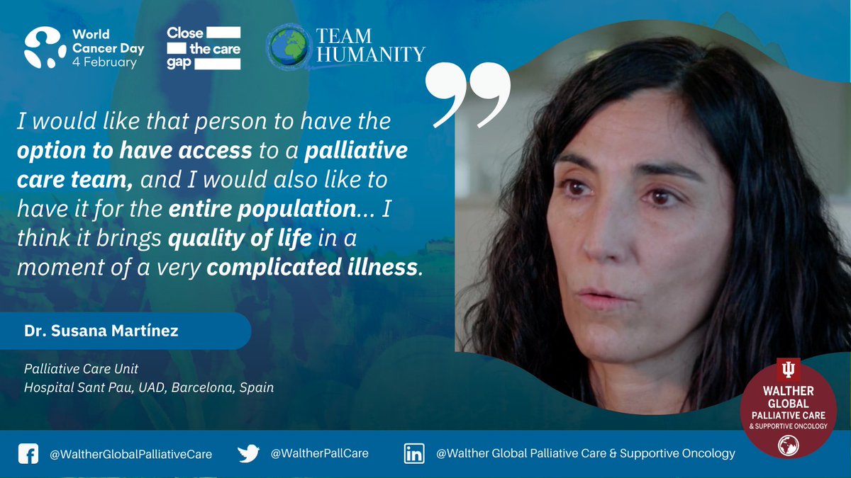 Bringing comfort & hope to those in need: Dr. Susana Martínez, @HospitalSantPau, Barcelona on the importance of access to #PalliativeCare for all patients along their journey to ensure a better quality of life. bit.ly/3SARHw5 #WorldCancerDay #CloseTheCareGap @uicc