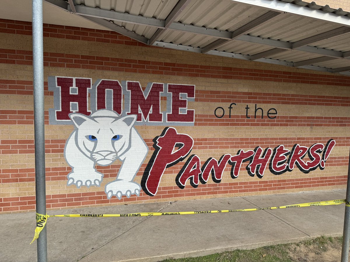TBradleyMurals's tweet photo. Yesterday it was Leopards and today it is Panthers! Another project @HISD_Crespo that overlooks their blacktop playground! #HomeofthePanthers https://t.co/1oEWggzlEQ