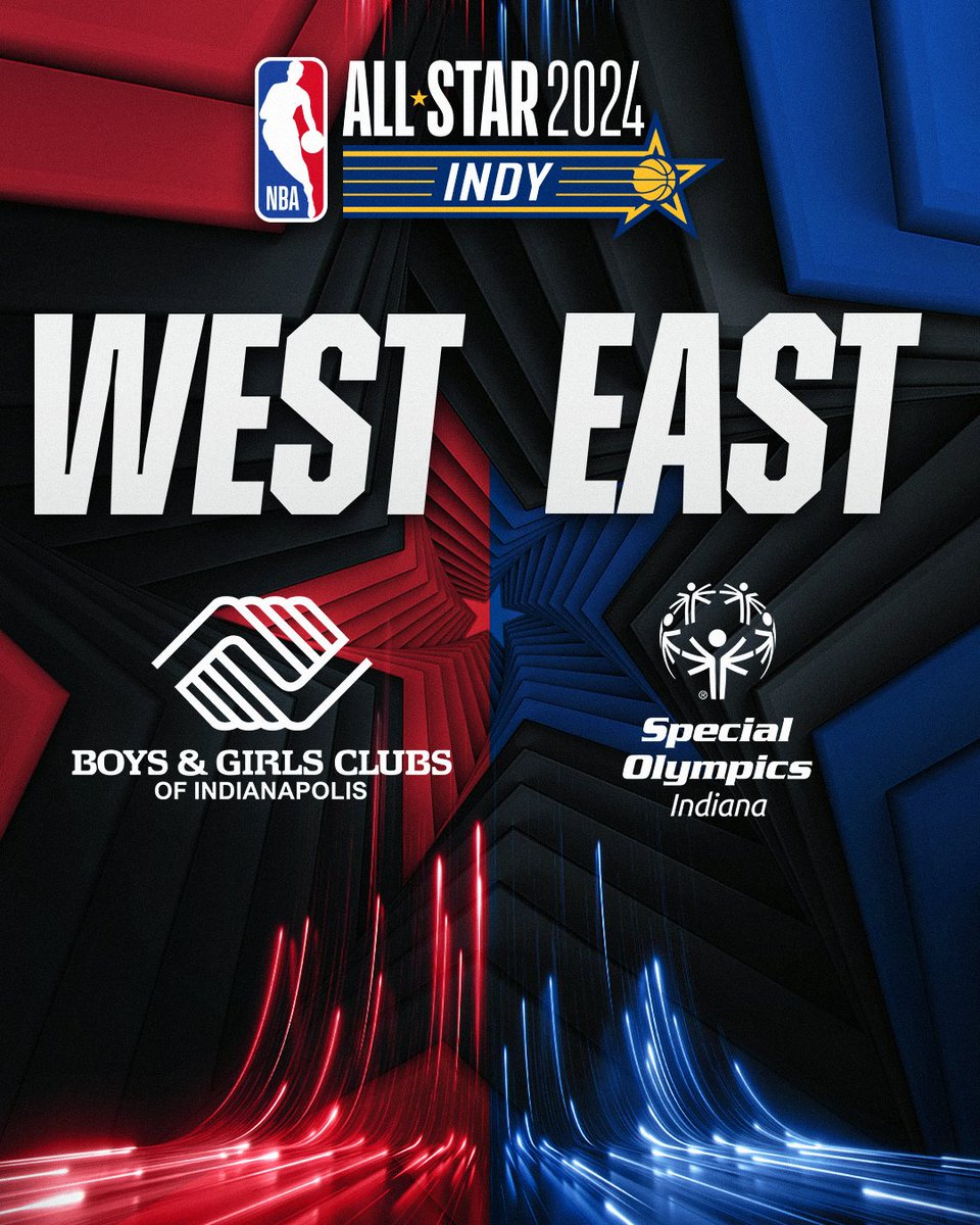 🌟#NBAAllStar 2024 is all for charity🌟 The East will play for Special Olympics Indiana. The West will play for Boys & Girls Clubs of Indianapolis. Each will start the NBA All-Star Game with $100,000 with an additional $240,000 awarded to the charity of the winning team.