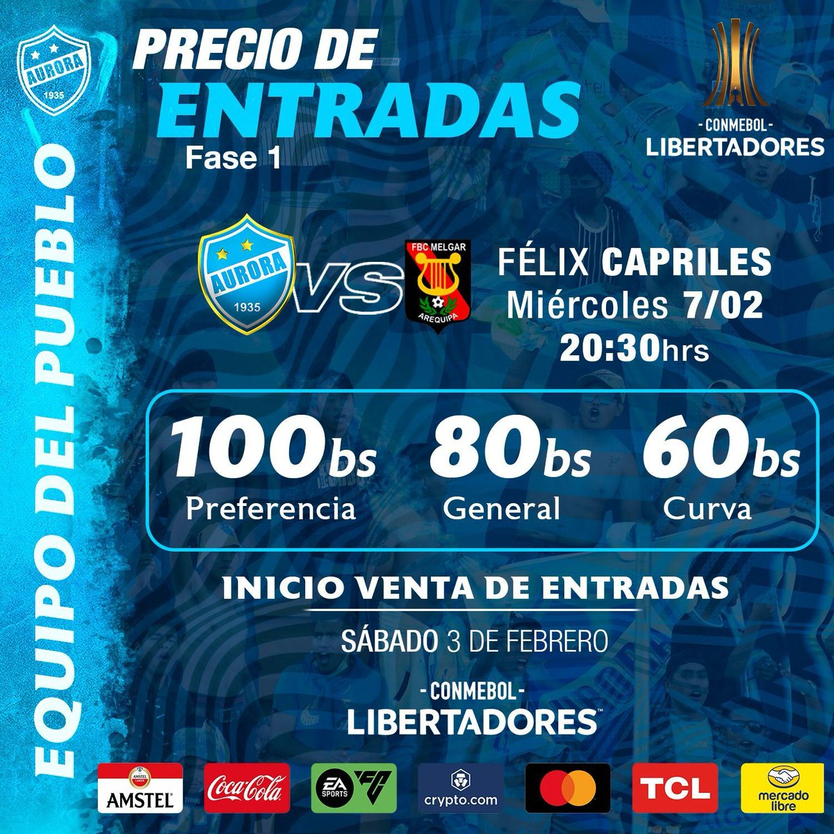 ErickssonLL's tweet photo. Precio de entradas para el debut de #Aurora en copa Libertadores. https://t.co/dpV8cXMhL7