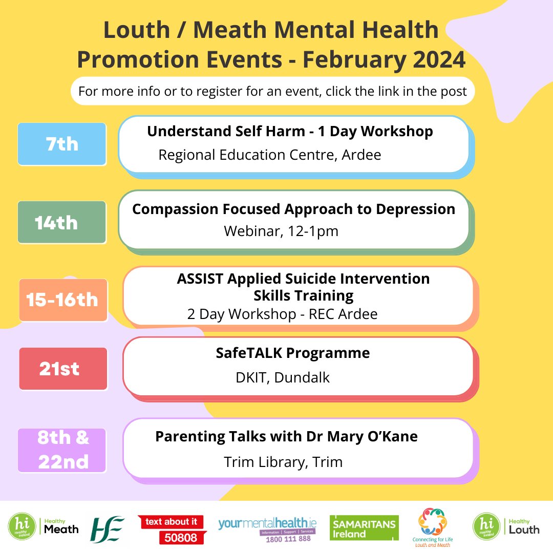 Check out the Louth/Meath Mental Health Calendar of Events for Feb 2024, click the link below to register canva.com/design/DAF6tD6… @louthcoco @LouthLocalDev @LouthLibraries @HealthyIreland @HSELive