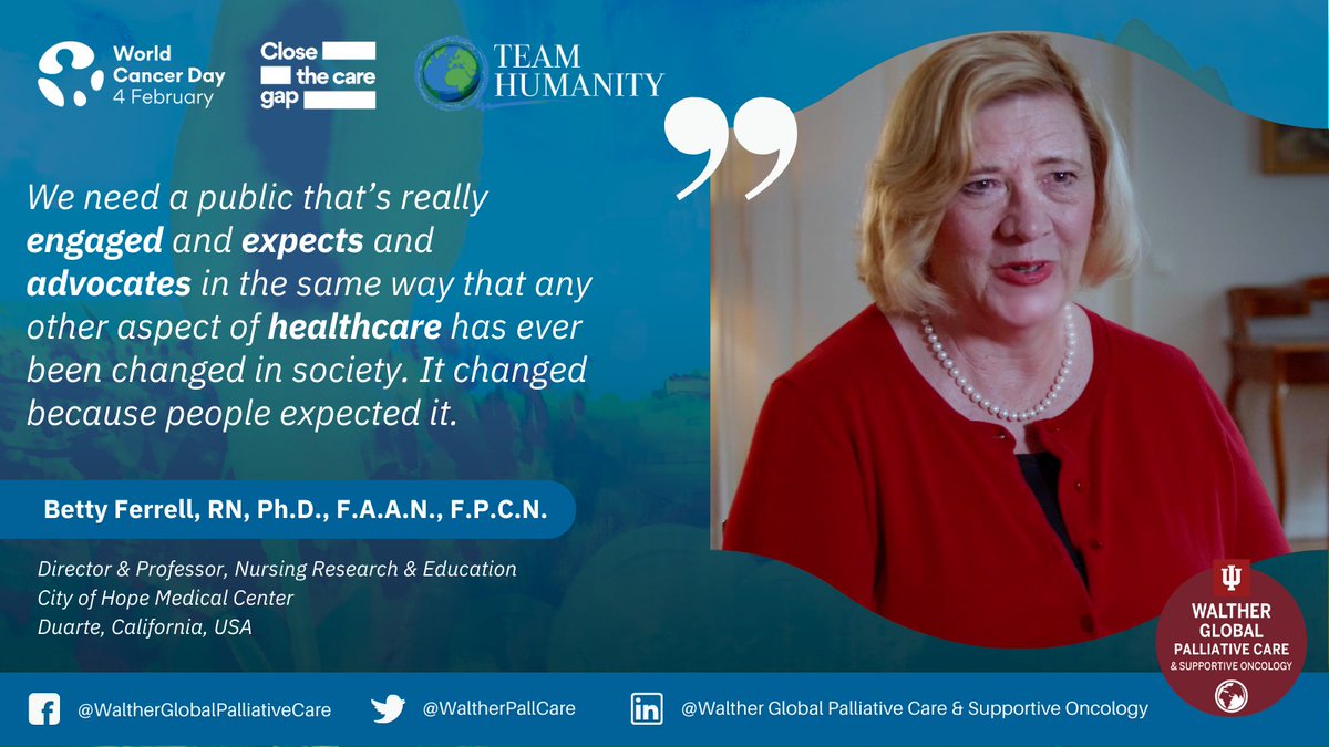 To #ClosetheCareGap & truly improve access to #PalliativeCare, it can only happen when we unite through public engagement & advocacy, urges @BettyFerrellPhD @ELNEC1 @cityofhope, which is critcal for patients & families around the 🌎 bit.ly/3SARHw5 #WorldCancerDay @uicc