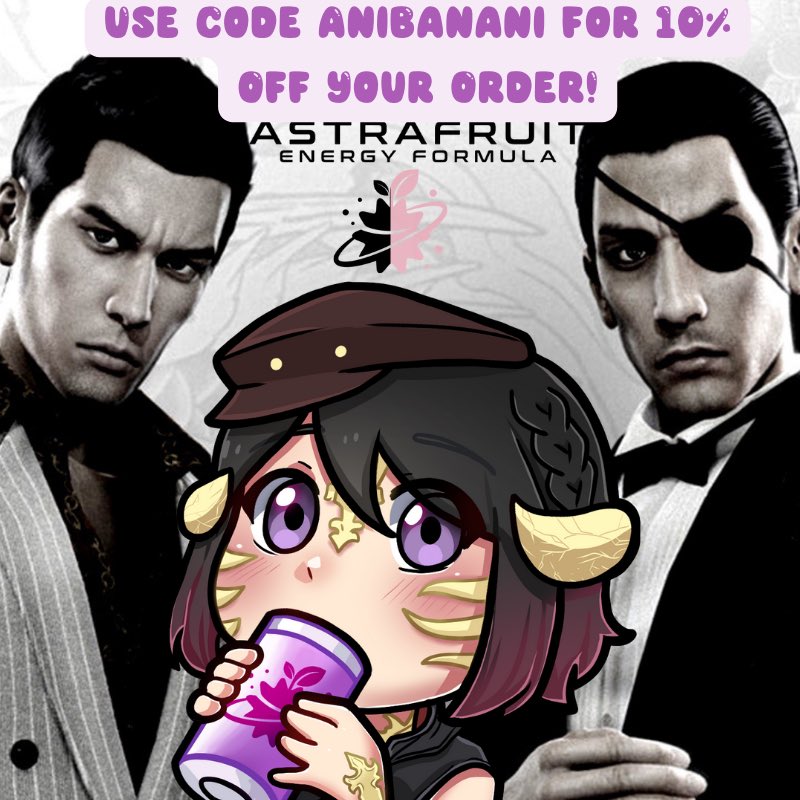 AniBananiChan's tweet photo. What’s better than playing Yakuza? Playing Yakuza and drinking Astrafruit! Thank you so much @Astrafruit for the emote! I recommend raspberry blueshift and orange cream comet btw 😉https://t.co/iNNYaEHGiH https://t.co/YjX7902BEH