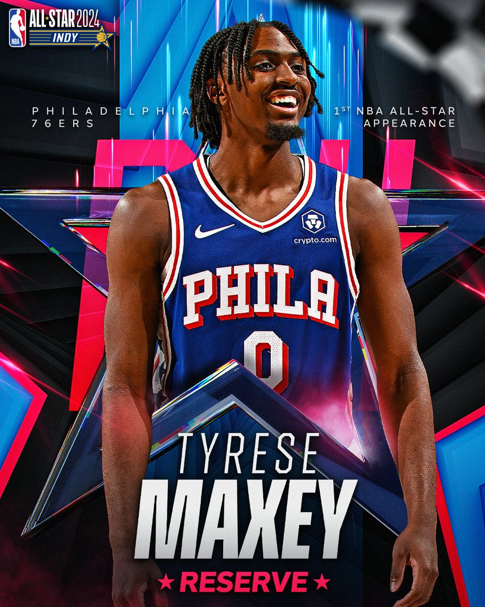 NBAAllStar's tweet photo. Making his 1st #NBAAllStar appearance... Tyrese Maxey of the @sixers.

Drafted as the 21st pick in 2020 out of Kentucky, @TyreseMaxey is averaging 25.7 PPG, 3.6 RPG and 6.6 APG for the 76ers this season. https://t.co/tT47YTGMWB