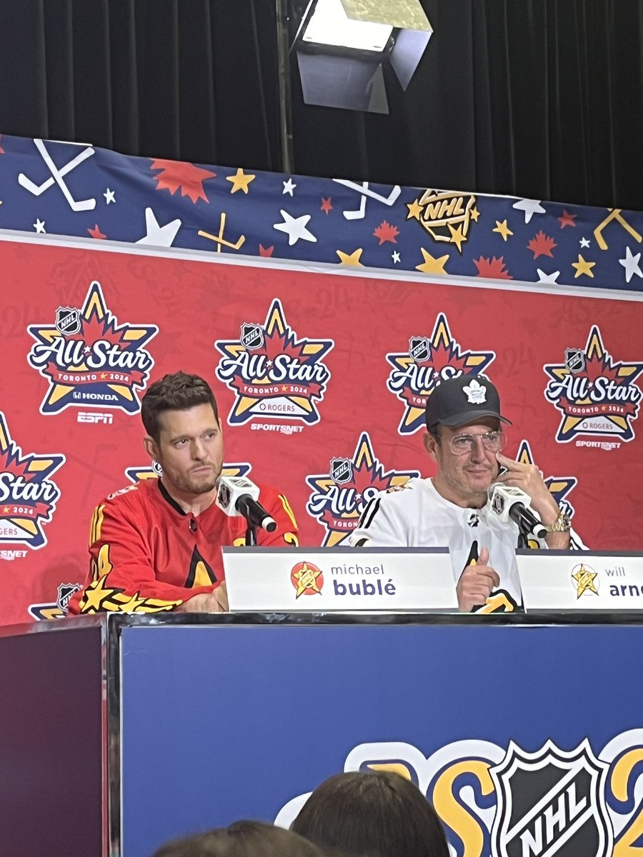 adam_la2karis's tweet photo. Michael Buble is… having a good time in Toronto. 

“My buddy told me it was a microdose of mushrooms, he was lying. I thought I was in Blades of Glory for most of the time I was out there, but then I realized ‘holy shit, I’m at the NHL All-Star Game’.” https://t.co/nEihvYXX6a