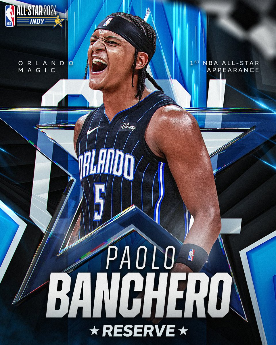 Making his 1st #NBAAllStar appearance... Paolo Banchero of the <a href="/OrlandoMagic/">Orlando Magic</a>.

Drafted as the 1st pick in 2022 out of Duke, <a href="/Pp_doesit/">Paolo Banchero</a> is averaging 23.0 PPG, 7.0 RPG and 5.0 APG for the Magic this season.