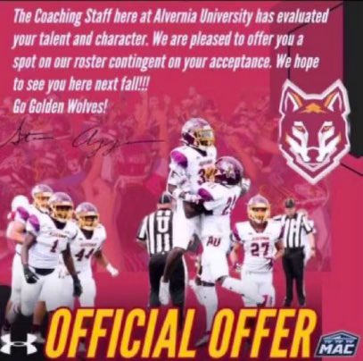 After a great talk with <a href="/Coach_neik/">Coach Neiko Creamer</a> I’m blessed to receive an offer from <a href="/AlverniaFB/">Alvernia Football</a> looking forward to visiting!! <a href="/CoachKPinVA/">Keith Parks ΦΒΣ</a> <a href="/SoCoFootball/">Stallion Football</a>