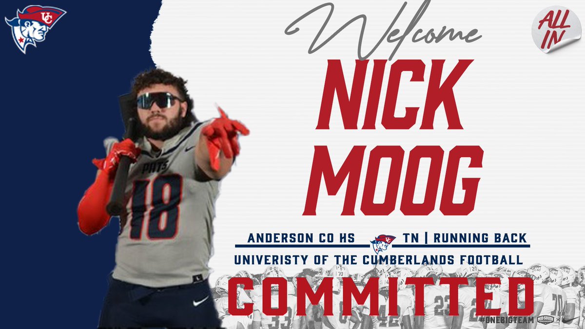 Nick Moog (@mavnwm18) on Twitter photo I am very excited to announce i’m continuing my academic and athletic career at the University of Cumberlands! Thank you to everyone who helped me throughout my journey to go to the next level! Thank you <a href="/worbin/">Coach Will Orbin</a> for the opportunity! Go Pats! <a href="/CodeBlue7on7/">Code Blue</a> <a href="/ACMav4Life/">ACMavFootball</a> I am very excited to announce i’m continuing my academic and athletic career at the University of Cumberlands! Thank you to everyone who helped me throughout my journey to go to the next level! Thank you <a href="/worbin/">Coach Will Orbin</a> for the opportunity! Go Pats! <a href="/CodeBlue7on7/">Code Blue</a> <a href="/ACMav4Life/">ACMavFootball</a>