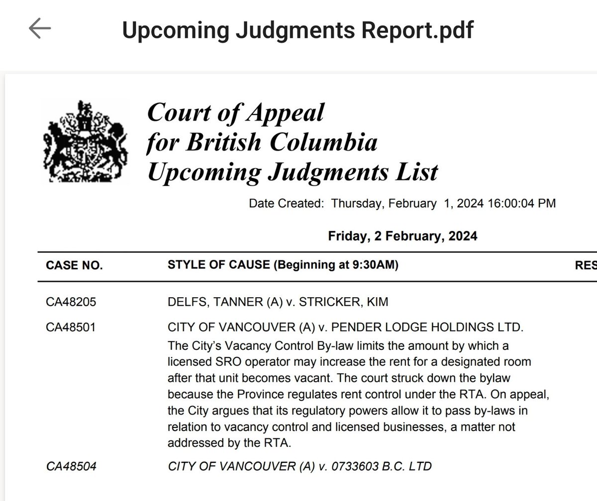 Judgment coming tomorrow. "The central question posed by these joint petitions is simply stated: does the City have the legislative authority to prohibit rent increases between (as opposed to during) tenancies?" There are also interesting Qs about how to assess vires in here.