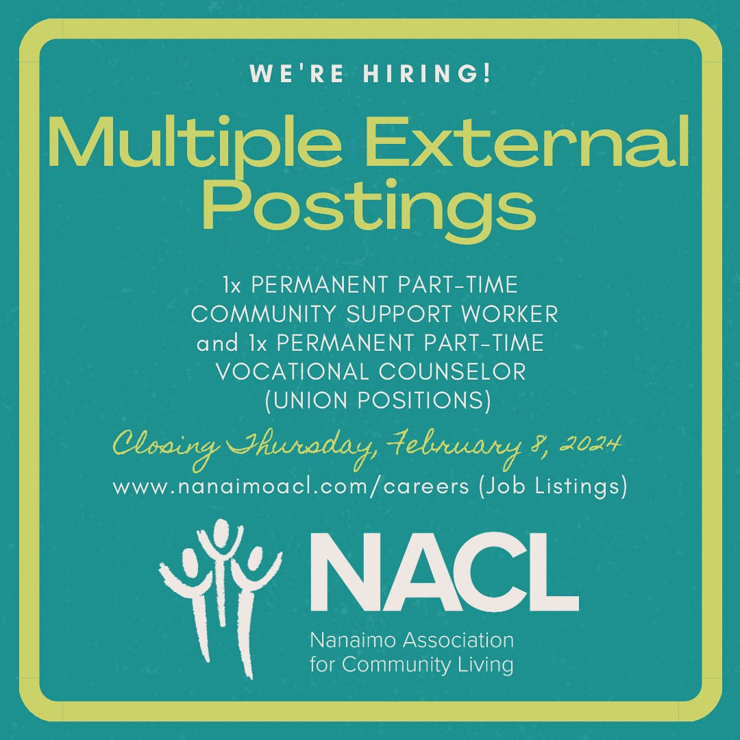 🚨POSTINGS ALERT🚨 Opportunities abound, folks! We’re seeking 2 PPT staff - a CSW for one of our staffed homes and a Vocational Counsellor for NACL Employment Services! For all the details and/or to apply, visit nanaimoacl.com/careers! 😍👍 #NACLCareers #WorkWithUs #JoinOurTeam