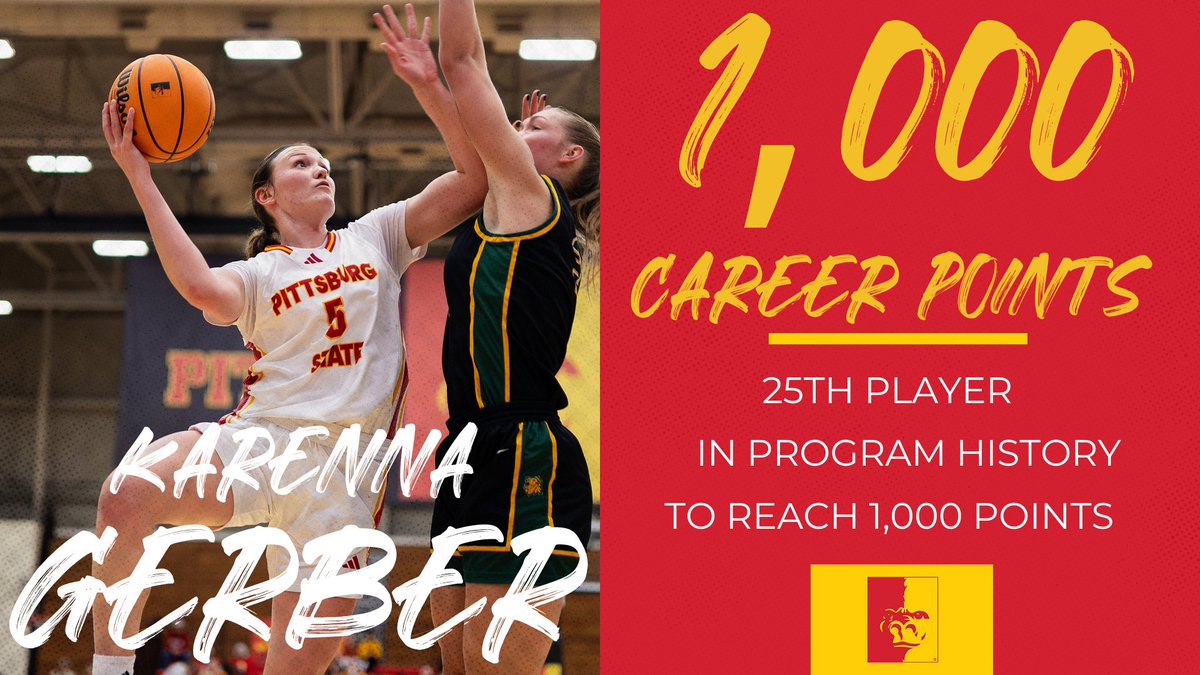 PittStGorillas's tweet photo. 🚨1,000 CAREER POINTS🚨

With that free throw, junior Karenna Gerber has topped 1,000 career points for the Gorillas 🦍🏀 https://t.co/nn6rFkLDOv
