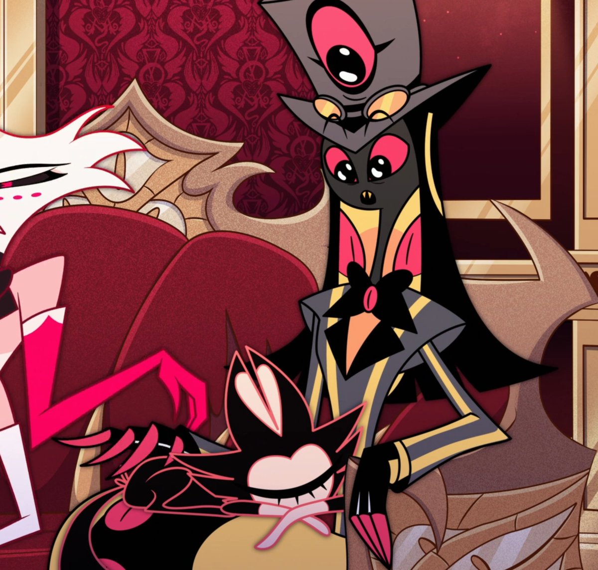 KikassCorner's tweet photo. Sir Precious discovering the absolute honor of having a cat choosing you as their bed 😭❤️ #HazbinHotel #SirPentious https://t.co/AemNR04grJ