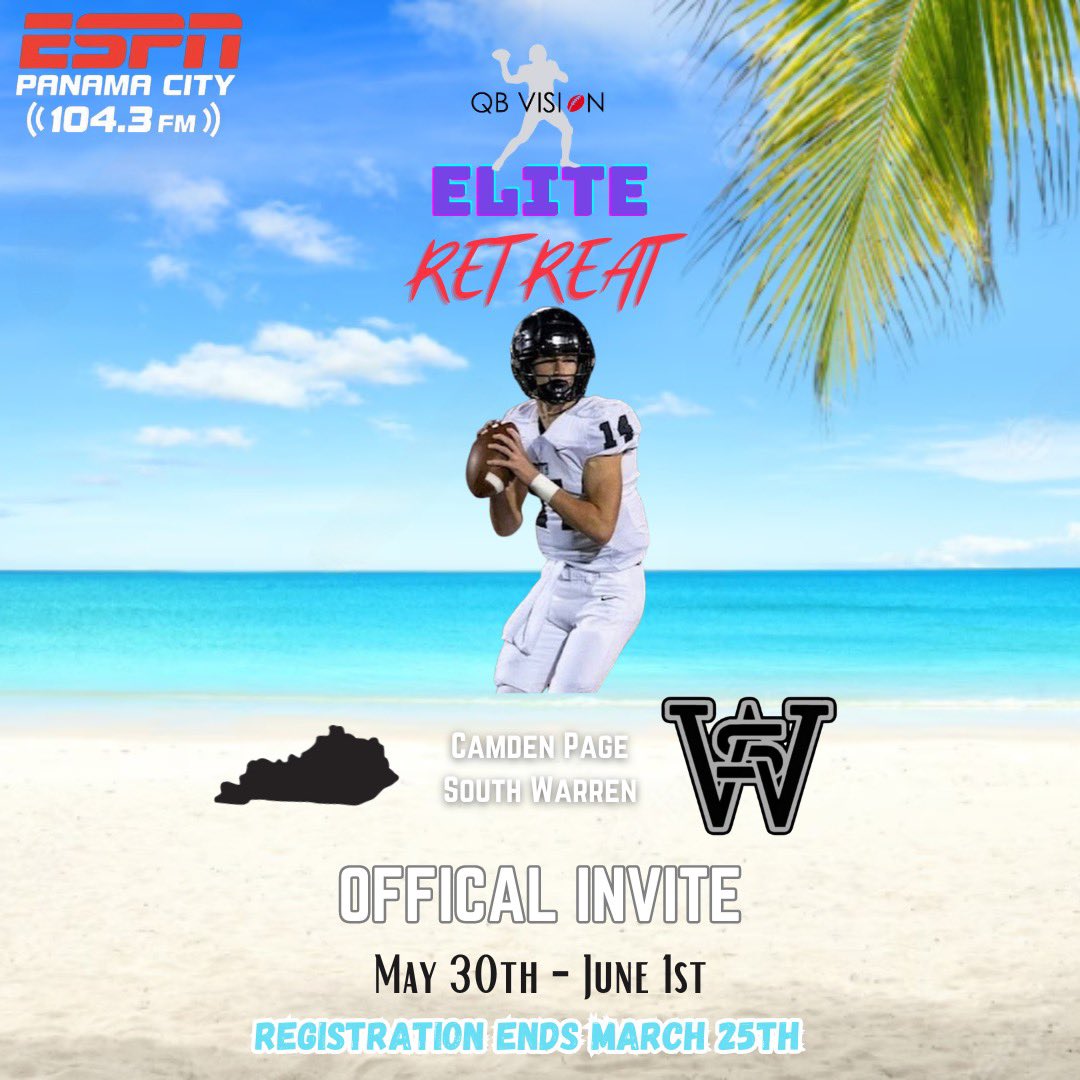 Thank you for the invitation and opportunity to learn and compete with some of the best Qb’s in the country! @VisionQb @SouthWarrenFB #BlessedAndGrateful