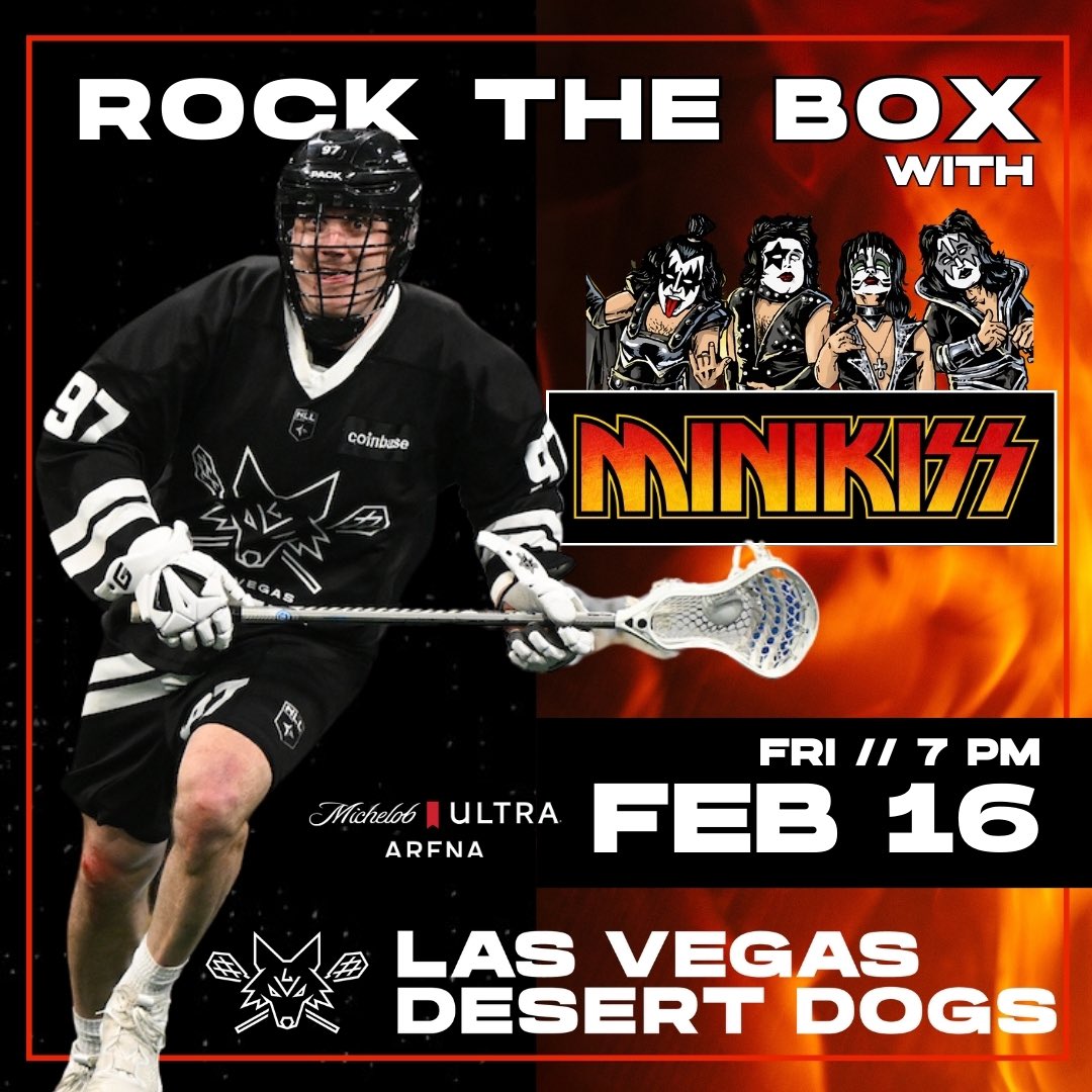 minikiss's tweet photo. Can’t wait to Rock the Box in VEGAS with the Desert Dogs at Michelob Ultra Arena on Feb. 16th.  It’s our first time back in Vegas in a decade! Let’s GOOOO! @vegasdesertdogs https://t.co/s9sfm0EZmu