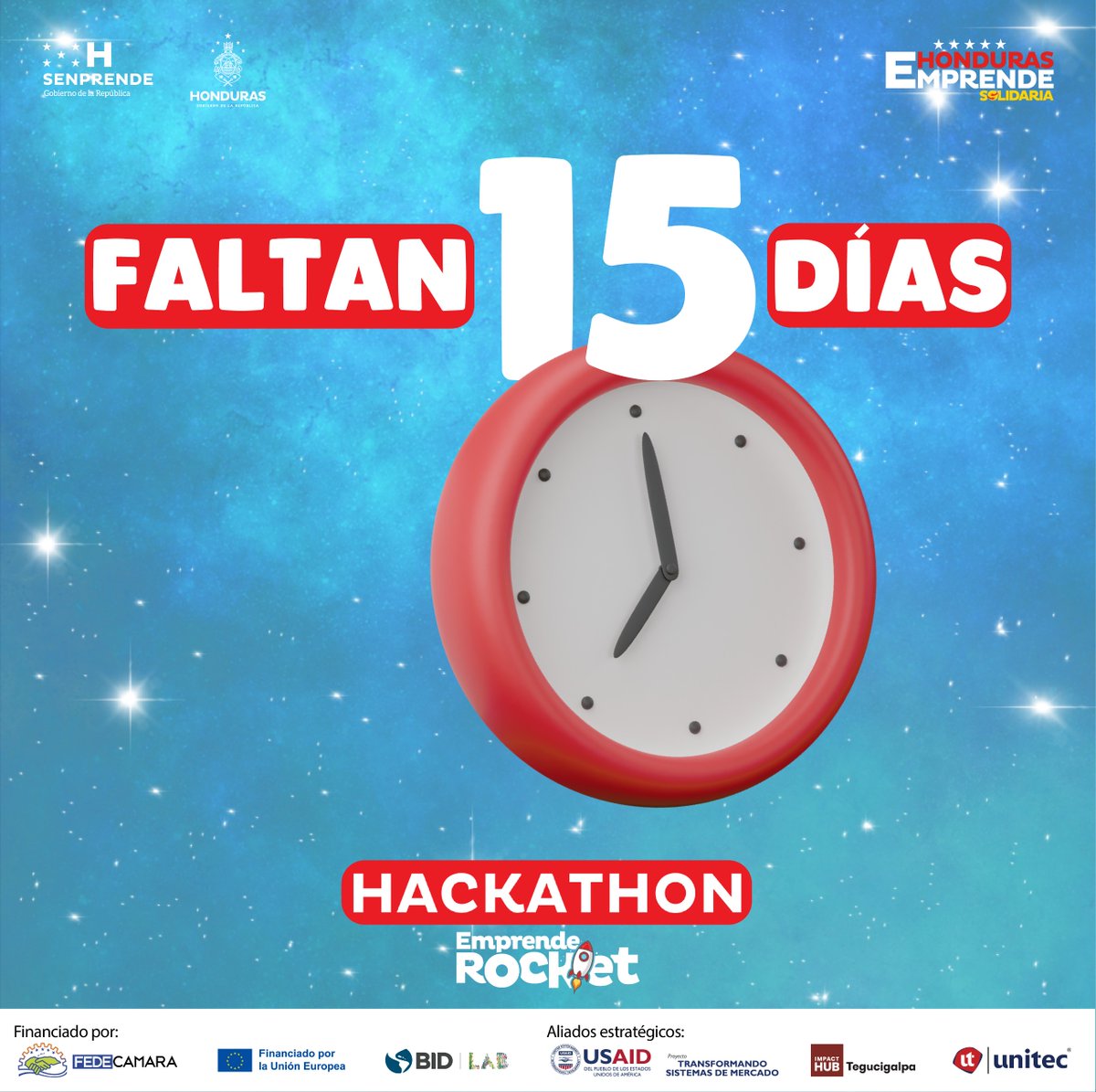 impacthubTGU's tweet photo. ¡Solo quedan 15 días para Hackathon de Emprende Rocket!

🚀 Nos vemos en San Pedro Sula.

Inscríbete con tu equipo en el enlace de la descripción y aprovecha esta oportunidad de darle vida a tus ideas tecnológicas. 📲✨

🔗 Link de inscripción: https://t.co/jJm74nDsuP https://t.co/Vqh7AqZKZB