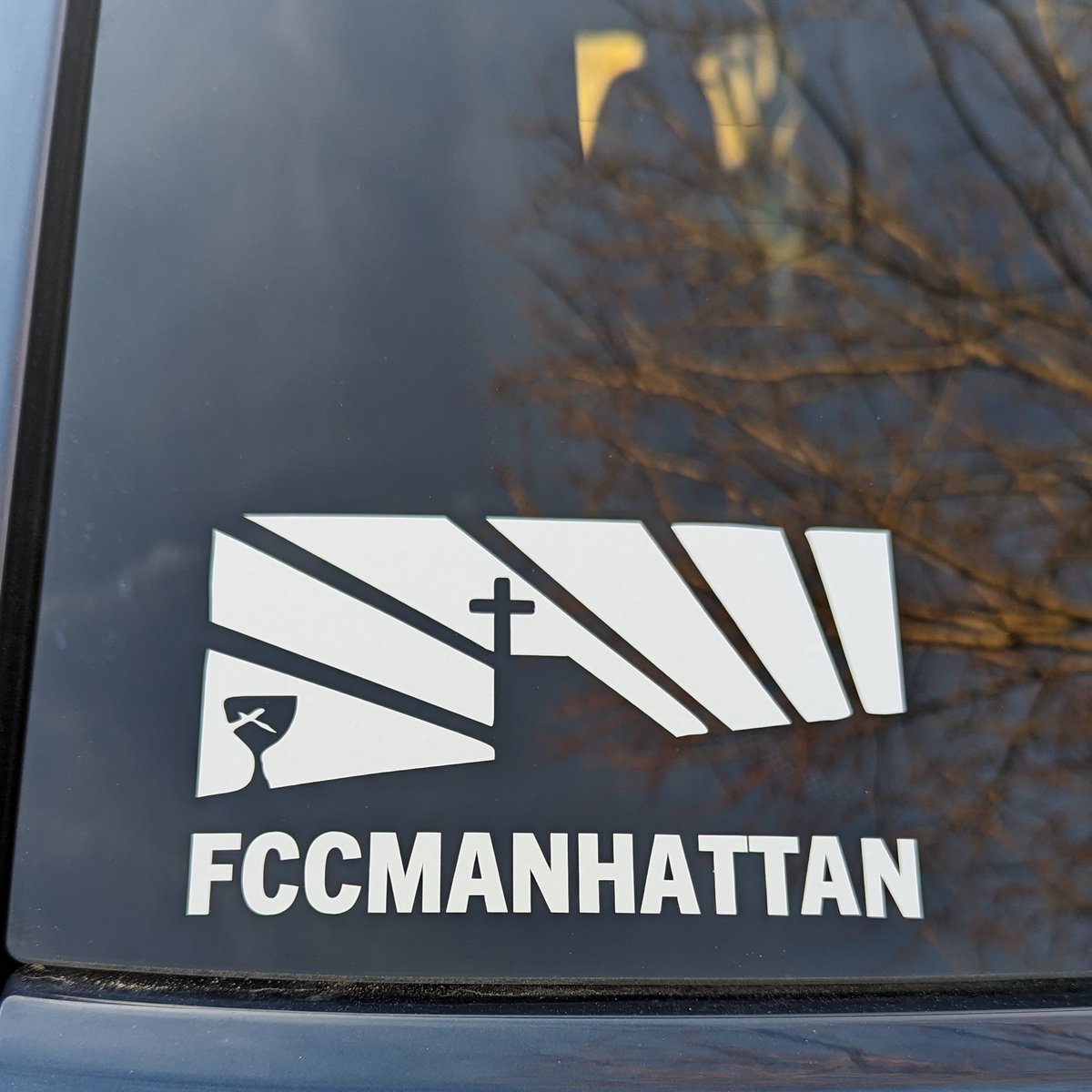 fccmhk's tweet photo. New sticker, who dis? Get your own on Sunday morning for $2. Show off your FCC pride while driving around MHK. https://t.co/d4dA9fvZpL