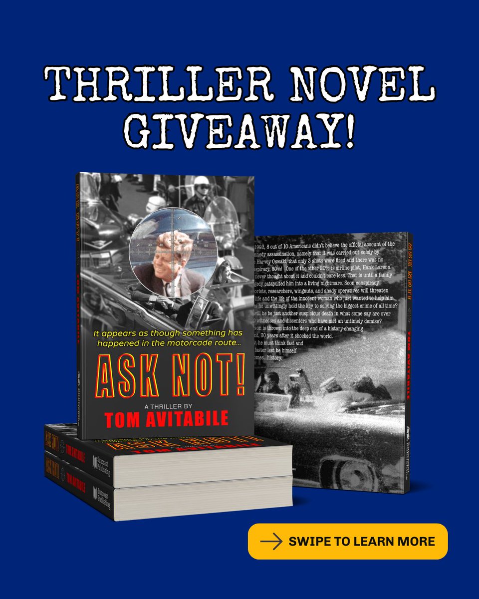 TomAvitabile's tweet photo. We’re giving away 10 SIGNED COPIES! Winners will be notified by email, and receive a personalized signed edition of Ask Not!

Enter to win by simply signing up for Tom’s blog at https://t.co/ad88pN5Dj1

#JFKAssassination #JFKConspiracy #BookGiveaway #AskNot https://t.co/PQcR0UVxbN