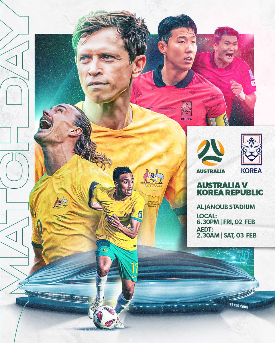 QUARTER FINAL ACTION! 🙌

A Semi-Final spot up for grabs 😤

🏟️ Al Janoub Stadium
🇦🇺 v 🇰🇷 - 3.2.24, 2:30am AEDT
📱💻📺 Live on Channel 10, Paramount+, 10 Play

#AUSvKOR #Socceroos #AsianCup2023 #DifferentBreed