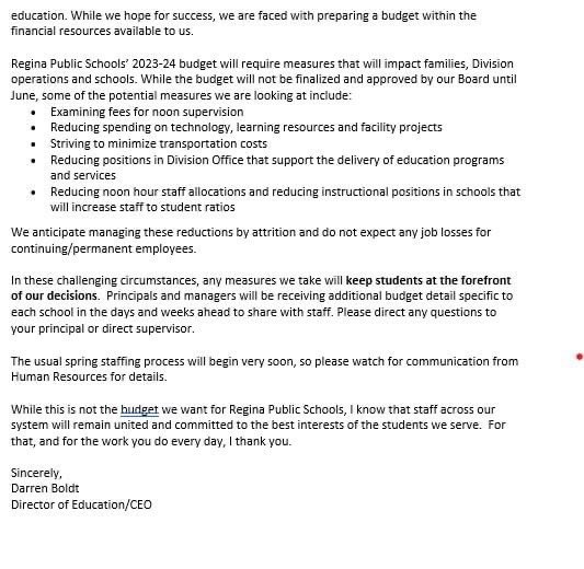 A school board letter:
When you hear <a href="/jeremycockrill/">Jeremy Cockrill</a> lie that he doesn't want teachers to take away the powers of the school board, know that the Min of Ed has limited boards by limiting the funding.
Shame on this government.
Have you contacted your MLA yet?
#skpoli