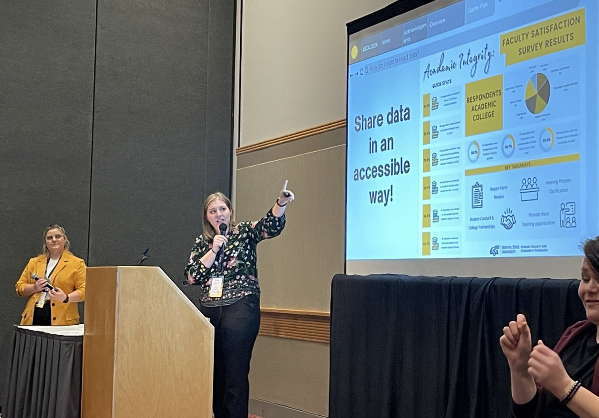 Proud AVP moment when your staff is presenting at <a href="/TheASCA/">ASCA</a> conference and the room is packed with other conduct professionals eager to learn from your team. GREAT JOB, Liz &amp; Grace. #ShockerProud #ascaconference2024