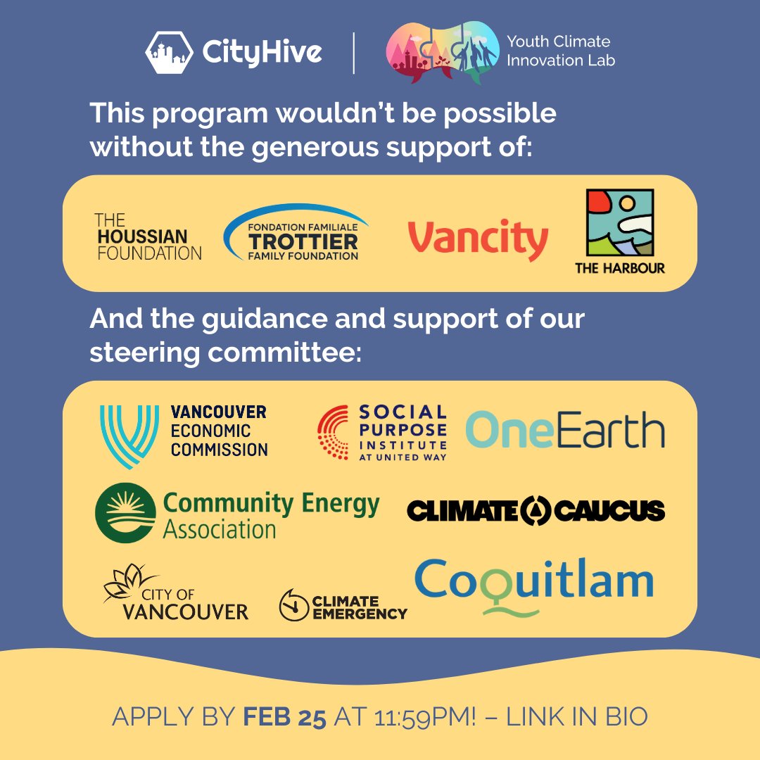 Applications are now open for the fifth cohort of the Youth Climate Innovation Lab: Sustaining Momentum in the Climate Crisis! The YCIL is a cohort-based program for youth ages 18-30 living across Metro Vancouver. Apply by February 25th at 11:59 PM: docs.google.com/forms/d/e/1FAI…