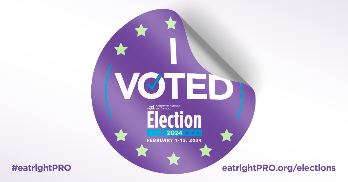 I voted in the Academy 2024 election! Join me and vote for the next Academy leaders by February 15 at sm.eatright.org/election #eatrightPRO