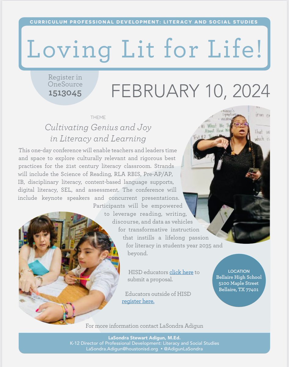 Dr. Maria Constanza Mantilla (@mariamantillad1) on Twitter photo Come and join us !!!
Don’t miss this great opportunity to learn from great presenters.
See you on February 10th 📚<a href="/AdigunLaSondra/">LaSondra Stewart Adigun, M.Ed.</a> <a href="/TashaThoward1/">Tasha Howard</a> Come and join us !!!
Don’t miss this great opportunity to learn from great presenters.
See you on February 10th 📚<a href="/AdigunLaSondra/">LaSondra Stewart Adigun, M.Ed.</a> <a href="/TashaThoward1/">Tasha Howard</a>
