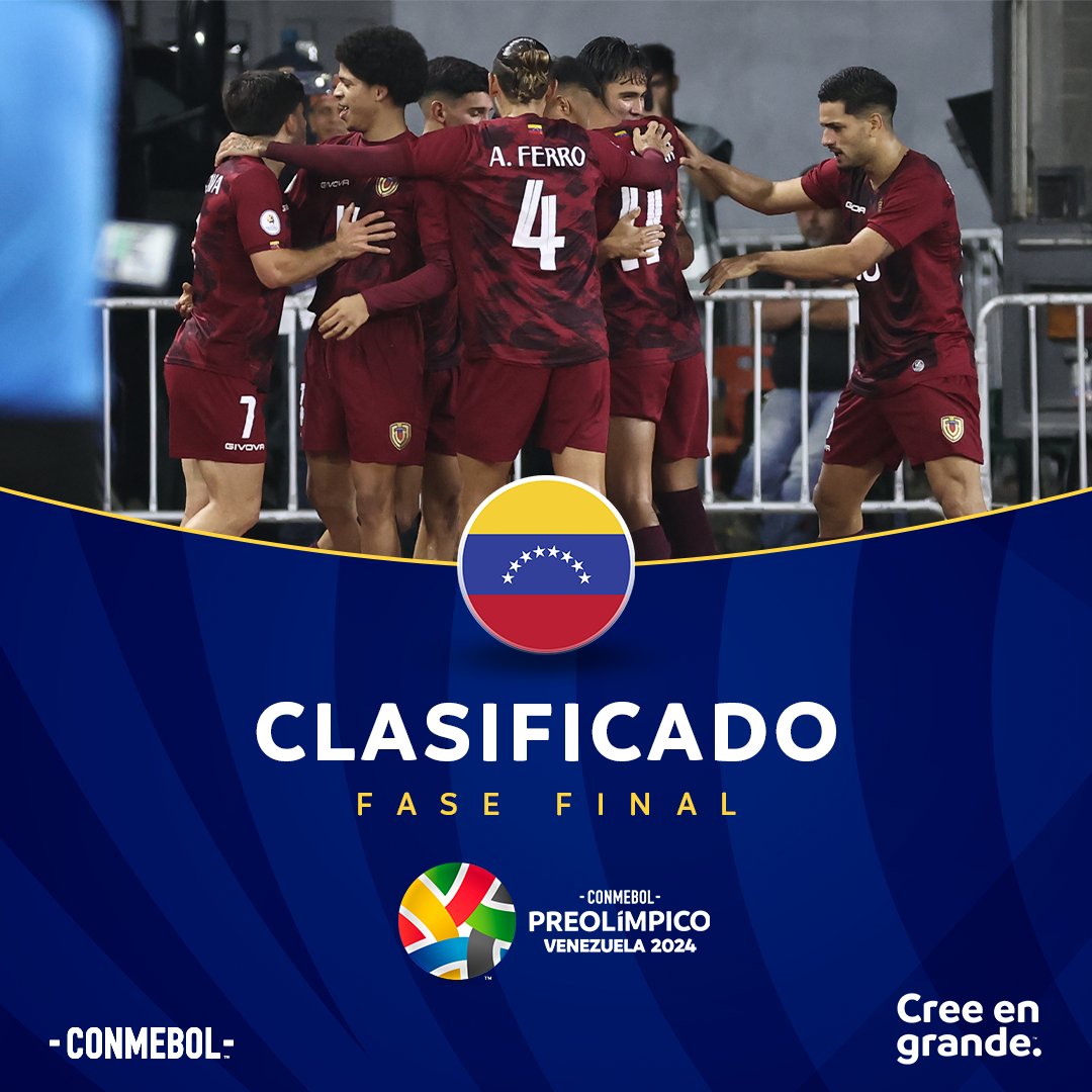 ¡Hace historia! Con su gran triunfo ante #Brasil, <a href="/SeleVinotinto/">La Vinotinto</a> se clasificó a la Fase Final del #CONMEBOLPreolímpico 🔥 🇻🇪

#CreeEnGrande