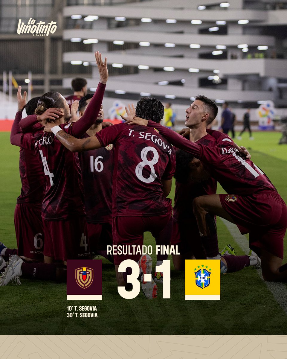 hotsports941's tweet photo. ¡FIN DEL ENCUENTRO!

🇻🇪 Venezuela 3 - 1 Brasil 🇧🇷

¡Victoria con sabor a Vinotinto!

Venezuela Clasifica a la Fase Final del Conmebol Preolímpico.

¡Gracias por sintonizarnos! https://t.co/aI5LpHkc5C