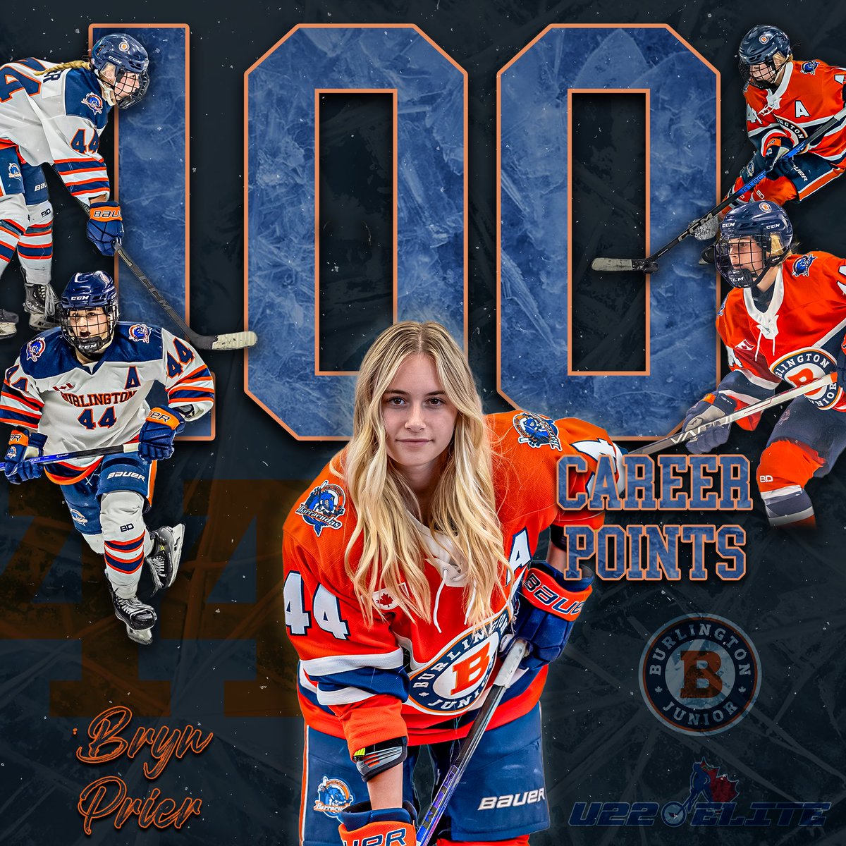 On Dec 16th, 2023, Bryn Prier achieved 100 career points in the U22Elite with an assist. We would like to celebrate this incredible achievement in her second season with our organization!! 💙🧡

📸: @abbeypaps